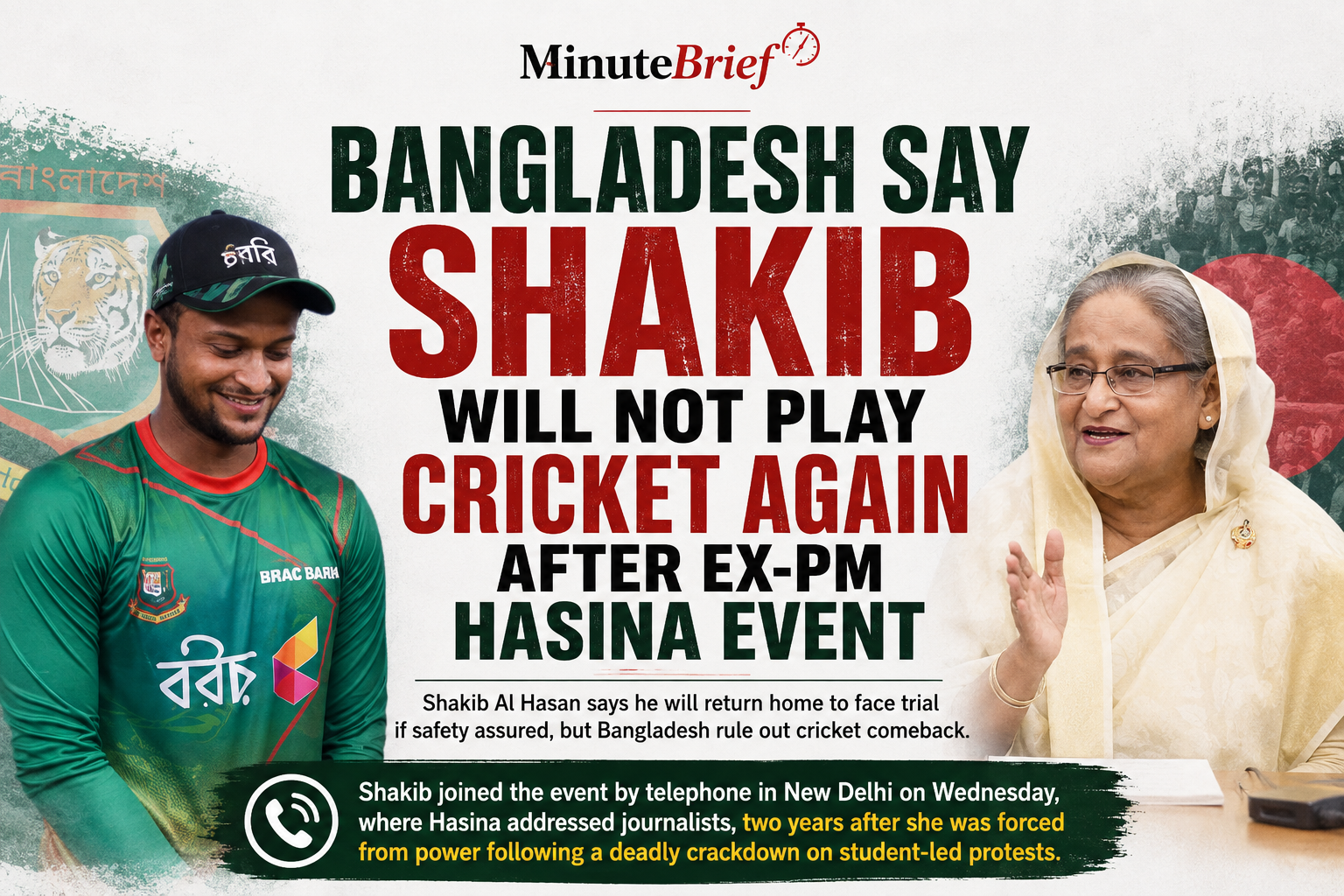 Bangladesh says Shakib will not play cricket after Hasina event