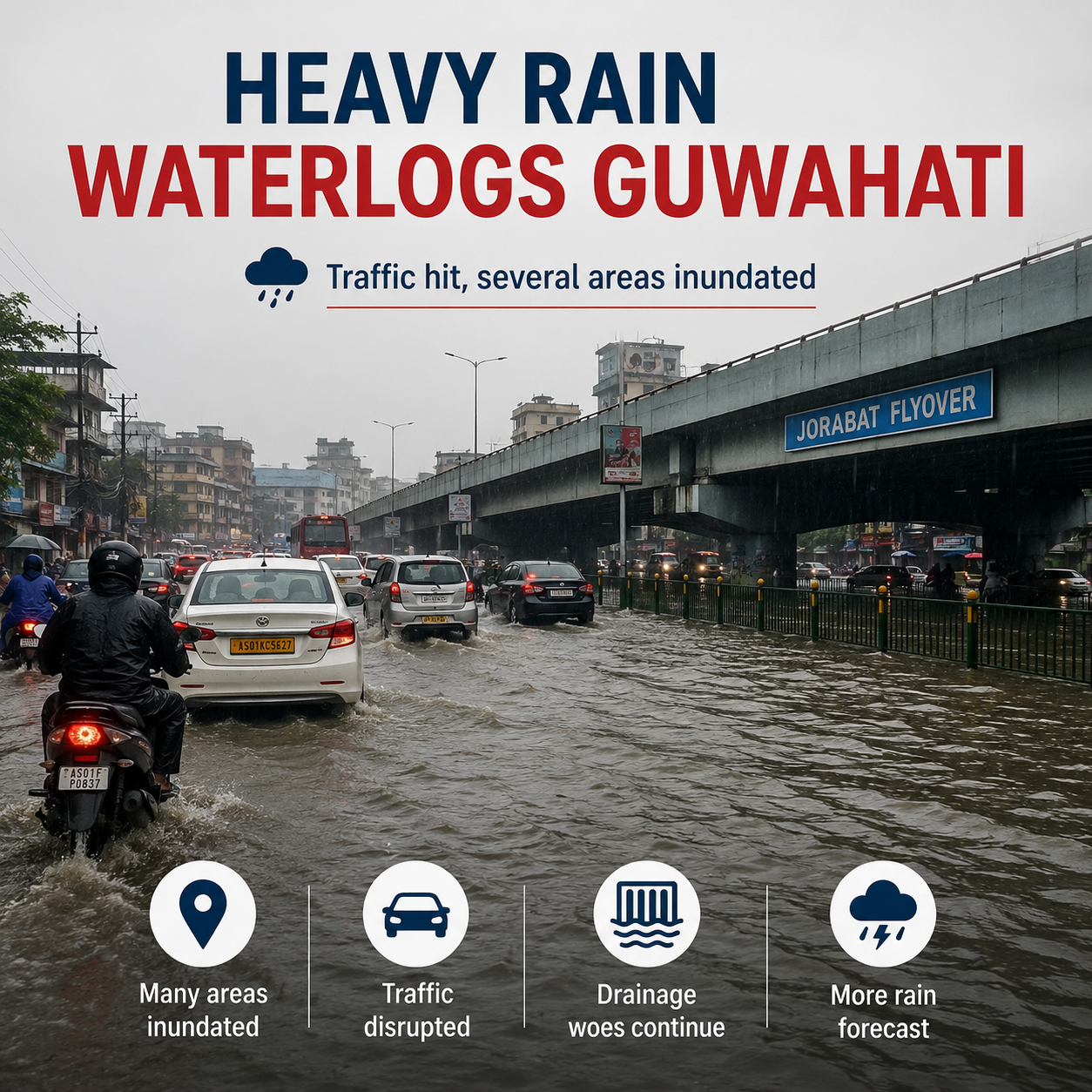 Heavy Rain Triggers Severe Waterlogging in Guwahati, Affecting Traffic