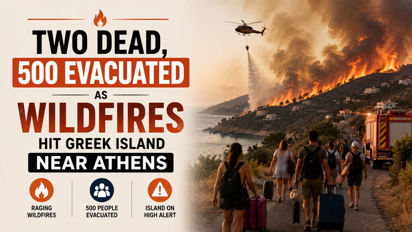 Two Dead, 500 Evacuated as Wildfires Hit Greek Island Near Athens