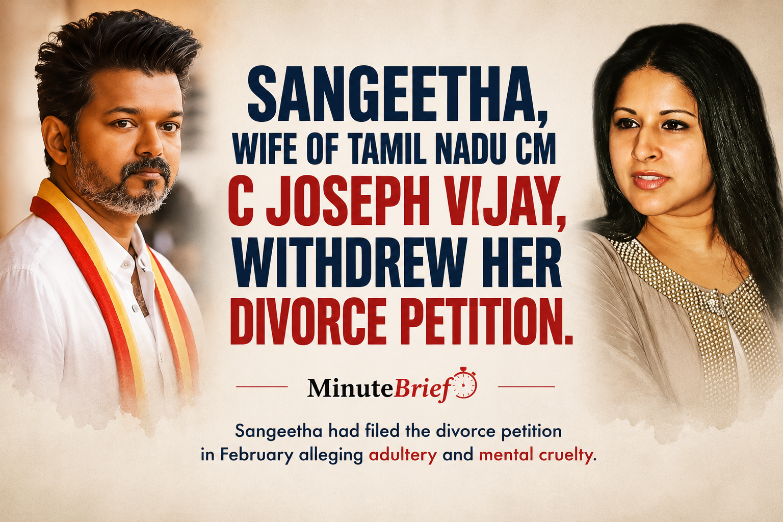 Divorce Petition by CM Vijay’s Wife Sangeetha Withdrawn in Court