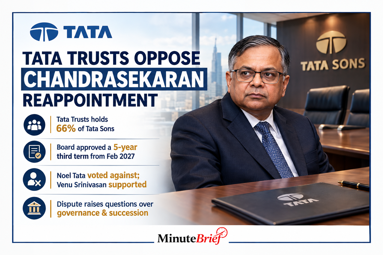 Tata Trusts and Tata Sons Board at Odds Over Chandrasekaran's Reappointment