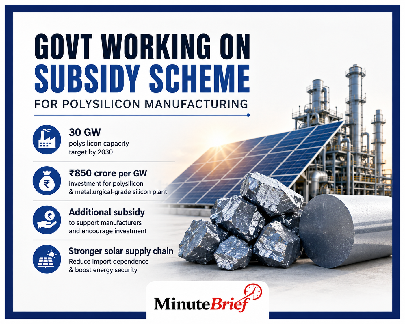 Government plans subsidy scheme for polysilicon manufacturing