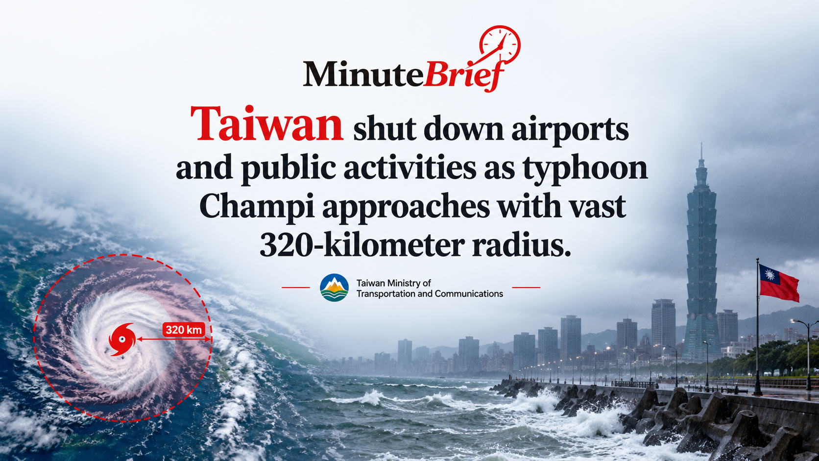 Hundreds of Flights Cancelled and Operations Suspended in Taiwan in Response to Weakening Typhoon Champi