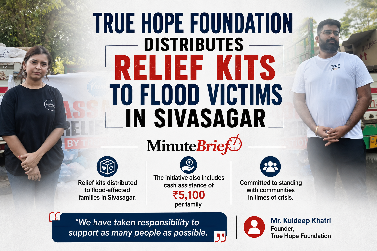 True Hope Foundation Distributes Relief Kits to Flood Victims in Sivasagar