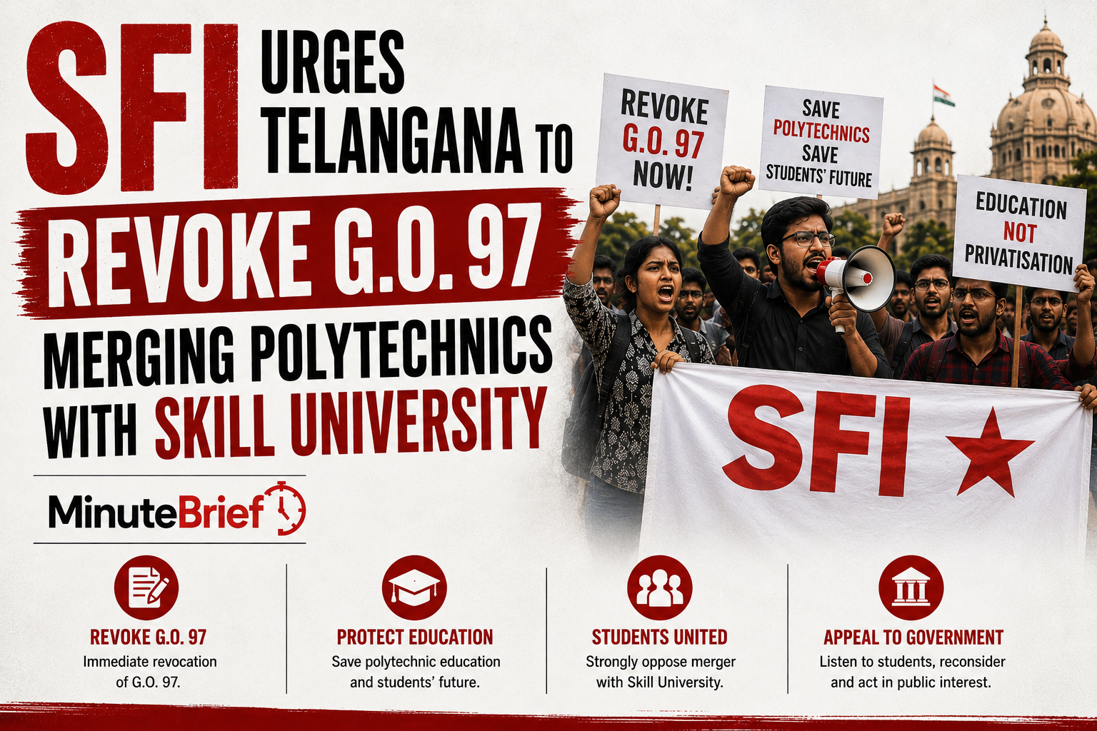 SFI Urges Telangana to Revoke G.O. 97 Merging Polytechnics with Skill University