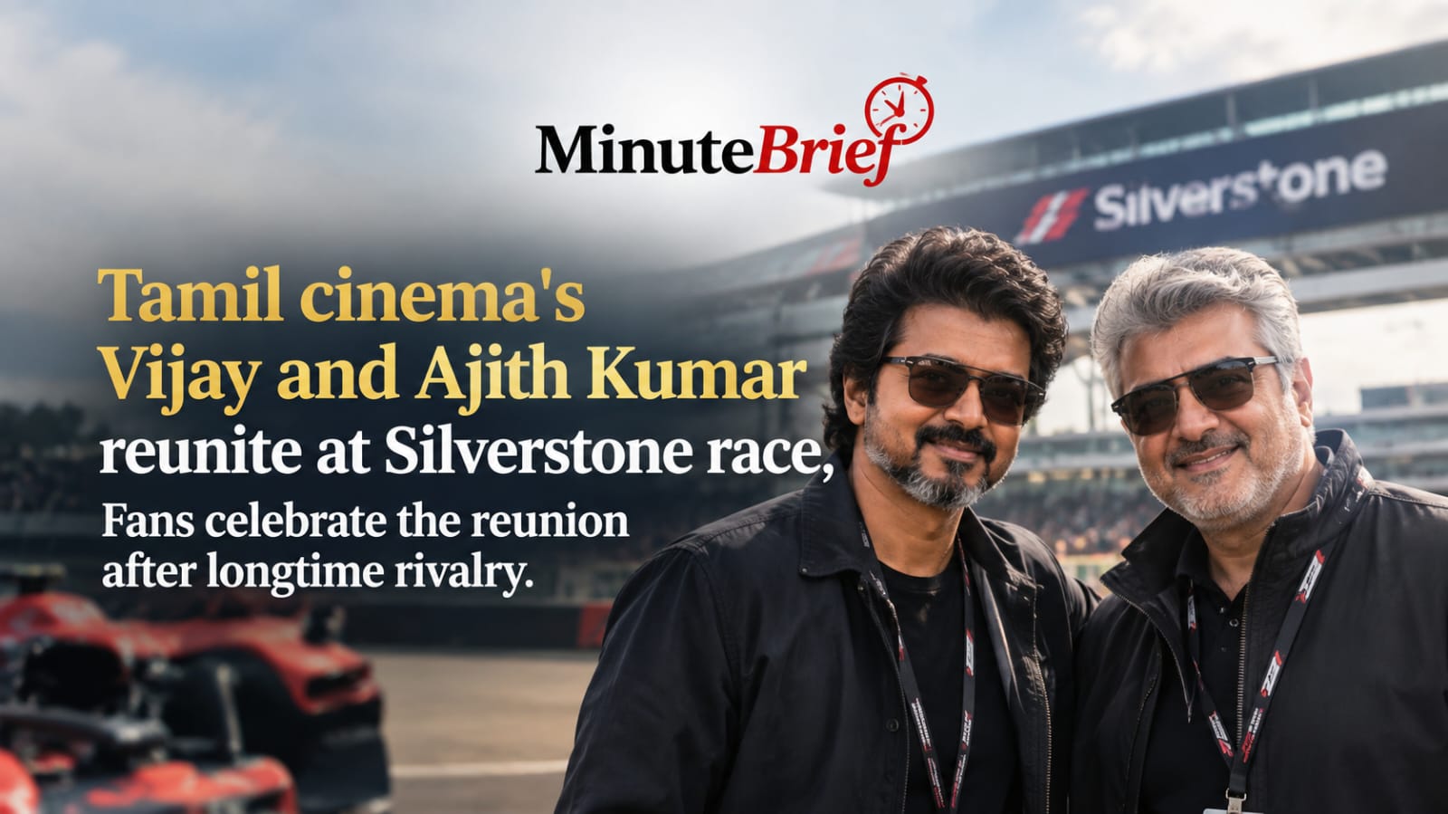 Fans Celebrate: Tamil Film Stars Vijay and Ajith Kumar Join at Historic Silverstone Race Gathering