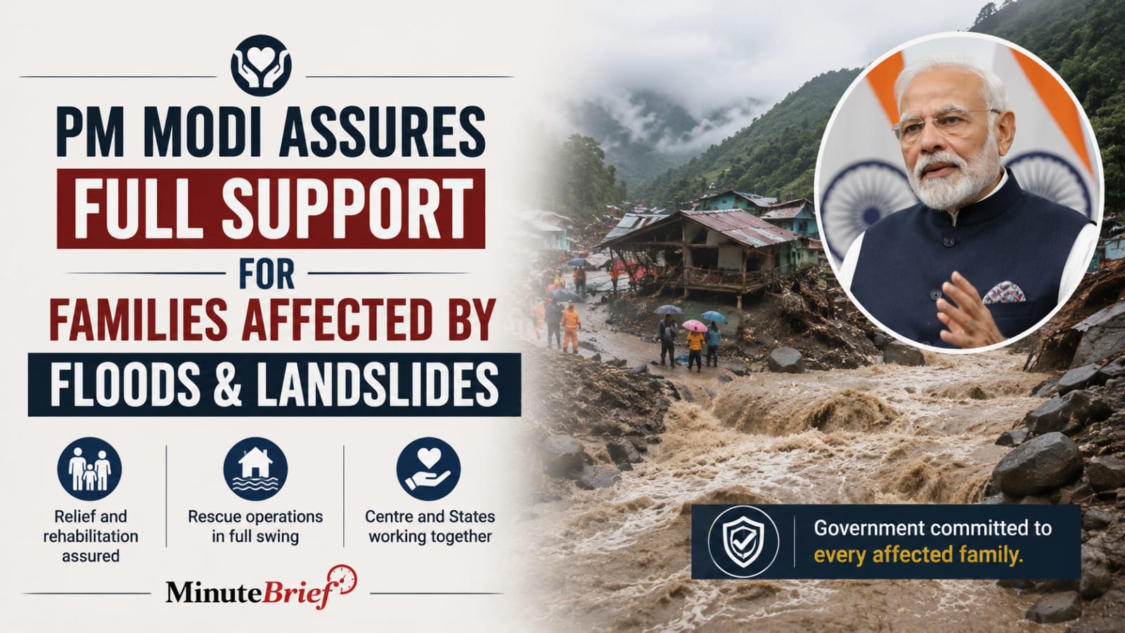 Prime Minister Modi Assures Relief for Families Hit by Floods and Landslips
