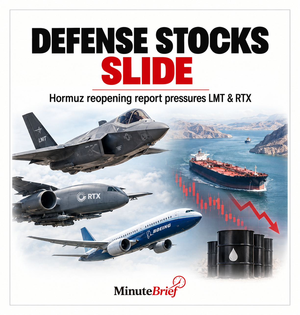 Defense stocks fall as oil prices drop on Hormuz reopening news