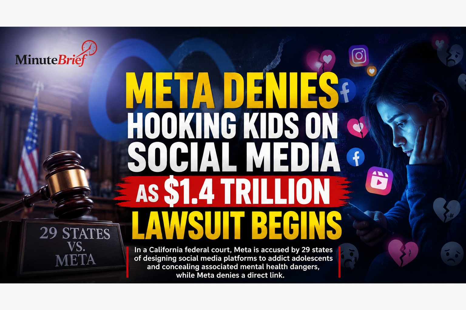 Meta Denies Hooking Kids on Social Media as $1.4 Trillion Lawsuit Begins