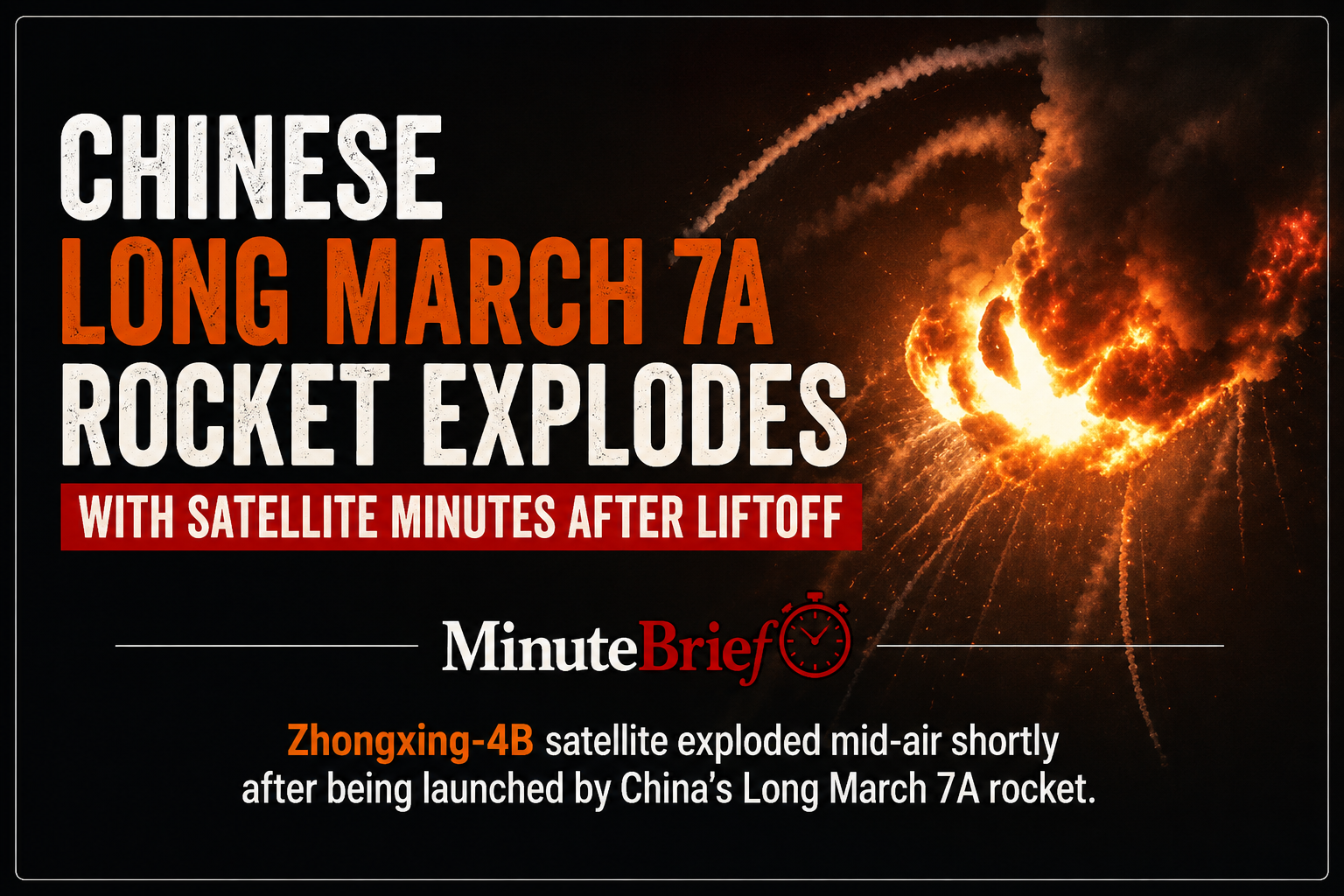Chinese Long March 7A Rocket Explodes with Satellite Minutes After Liftoff