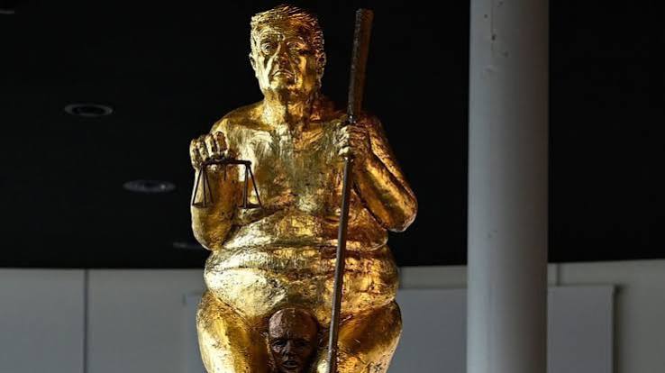 Gold-Leaf Naked Statue Depicting Donald Trump Unveiled at European Parliament, Sparking Debate