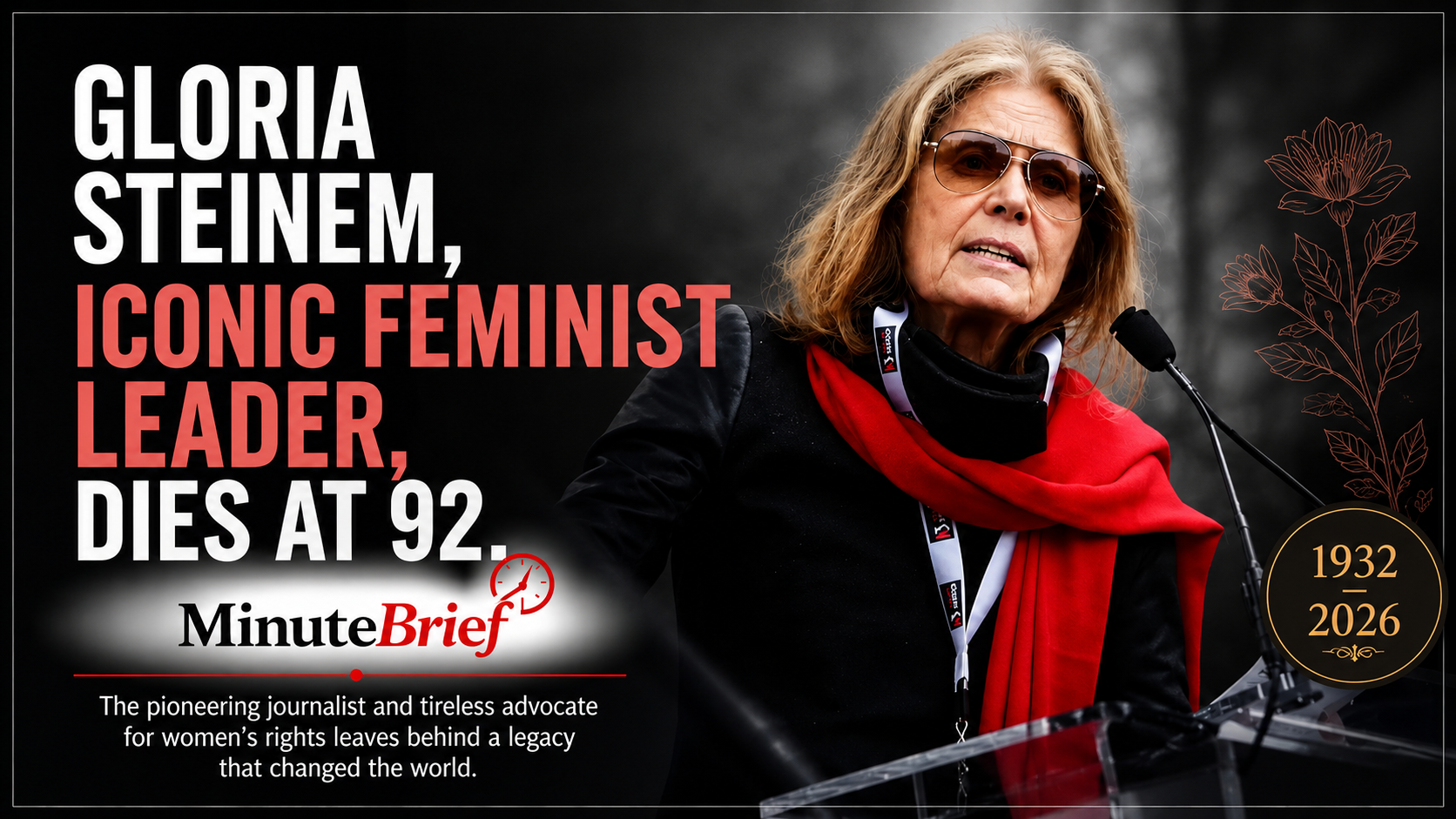 Legendary Feminist Leader Gloria Steinem Dies at 92, Leaving Enduring Legacy in Gender Equality Movement