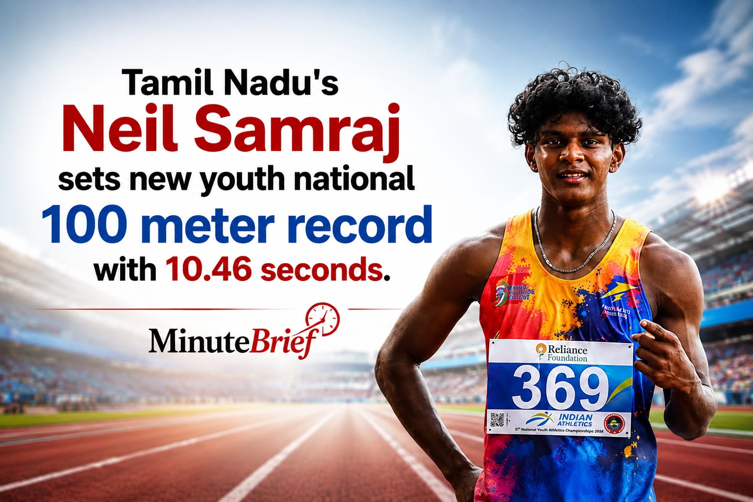 Neil Samraj Breaks Youth 100m Sprint Record at National Youth Championships 2026