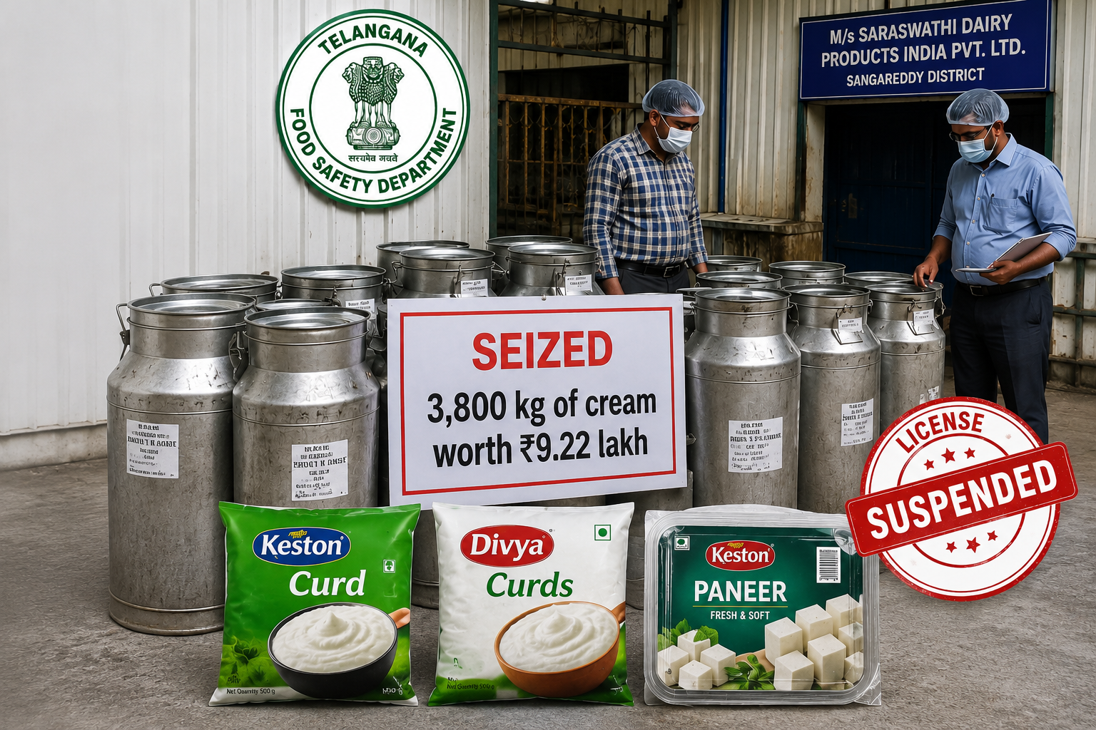 Telangana food safety department seizes 3,800 kg of cream, suspends licenses of two dairy units