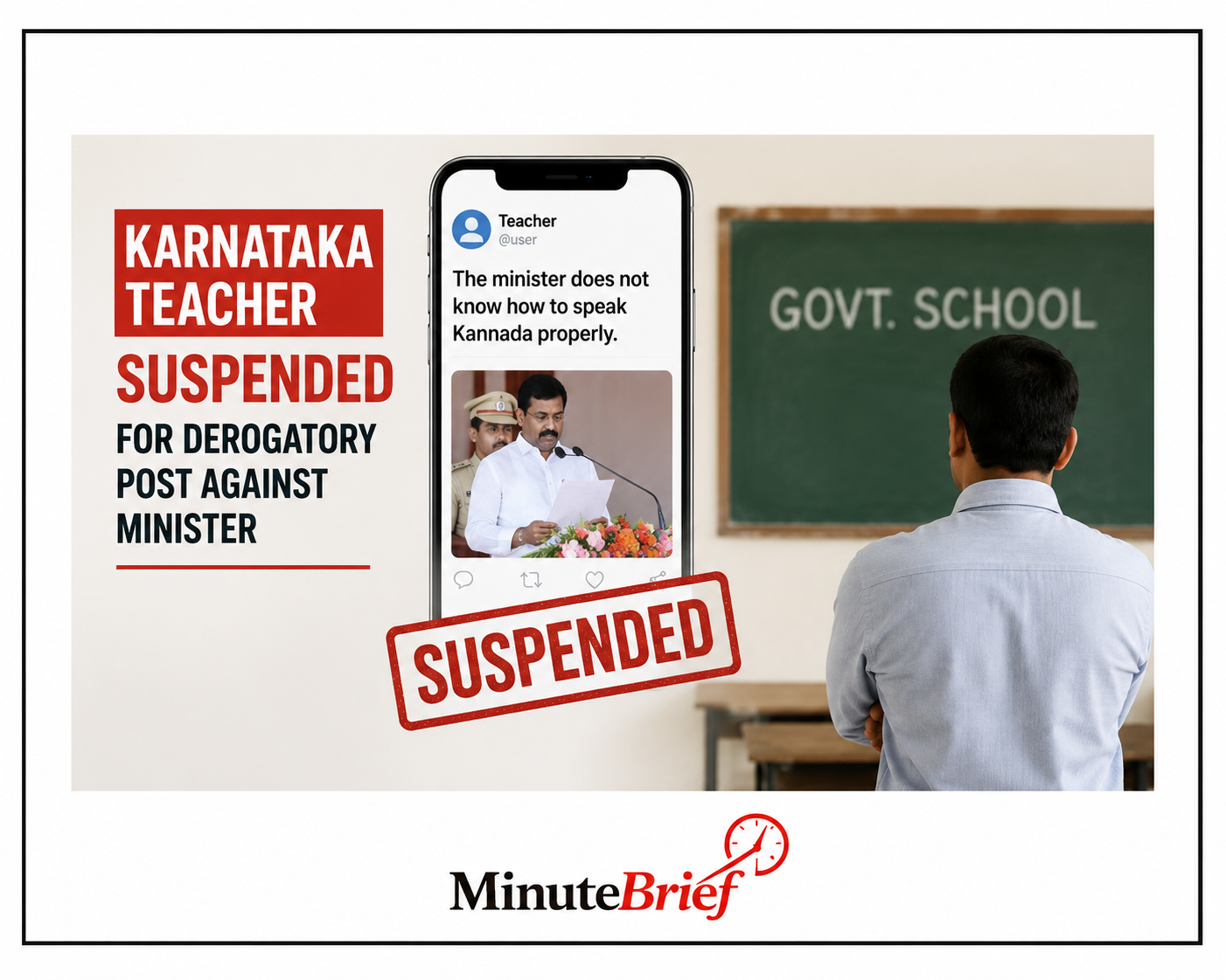 School teacher suspended for derogatory post against Karnataka minister