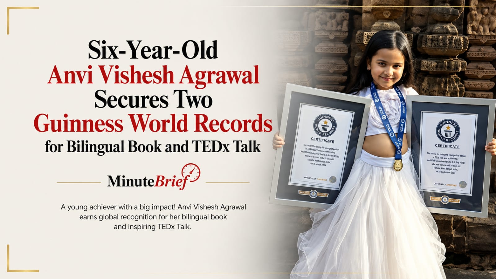 Six-Year-Old Anvi Vishesh Agrawal Secures Two Guinness World Records for Bilingual Book and TEDx Talk