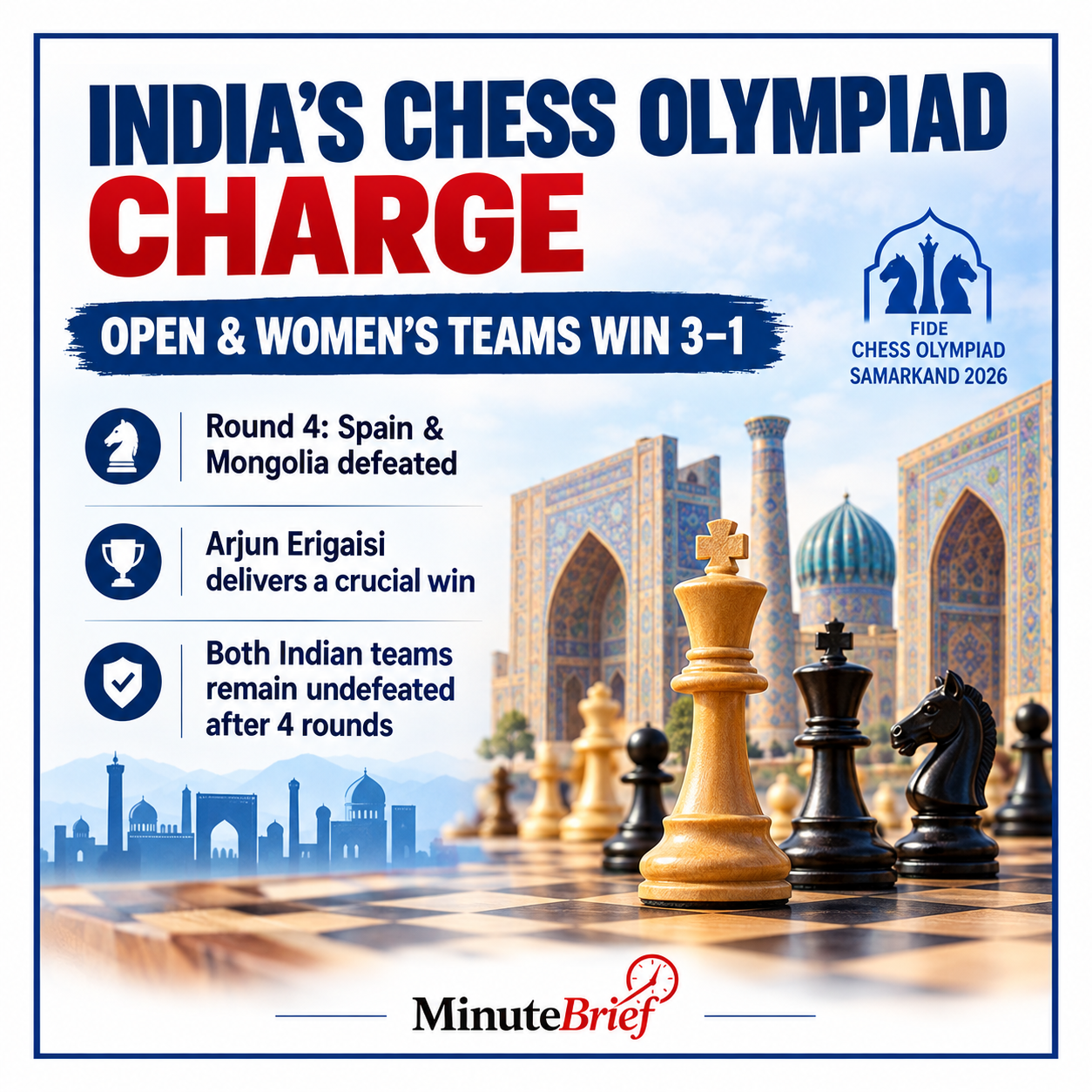 Arjun shines as India beats Spain in Chess Olympiad
