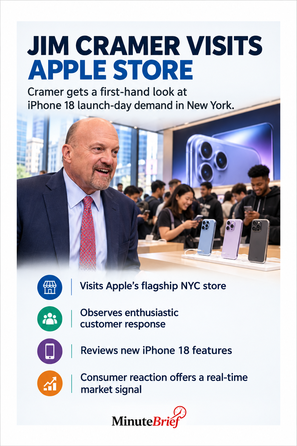Jim Cramer visits NYC Apple Store for iPhone 18 launch insights