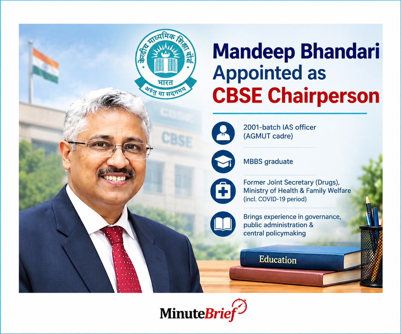 IAS officer Mandeep Bhandari appointed chairperson of CBSE