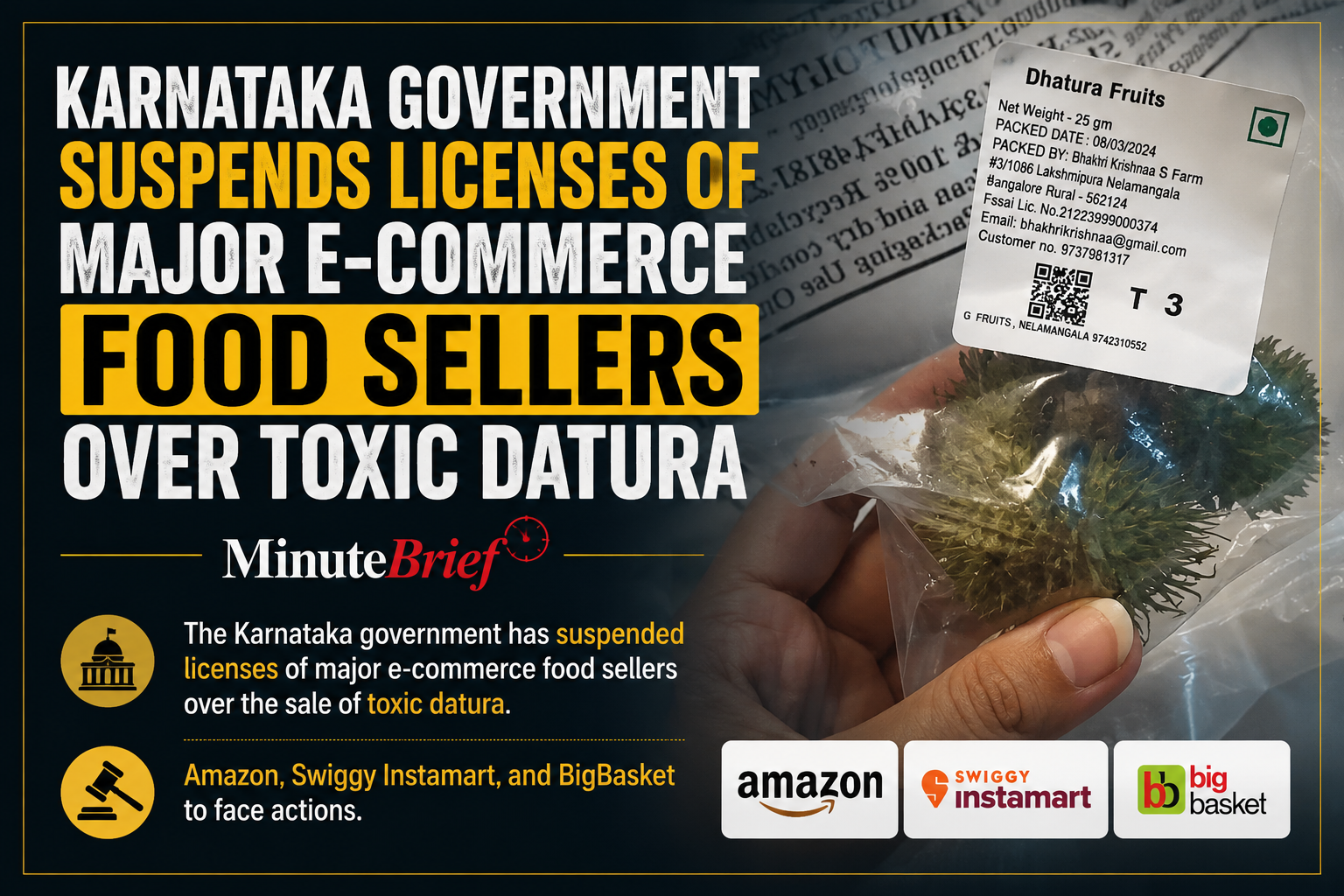 Karnataka Government Suspends Licenses of Major E-Commerce Food Sellers Over Toxic Datura