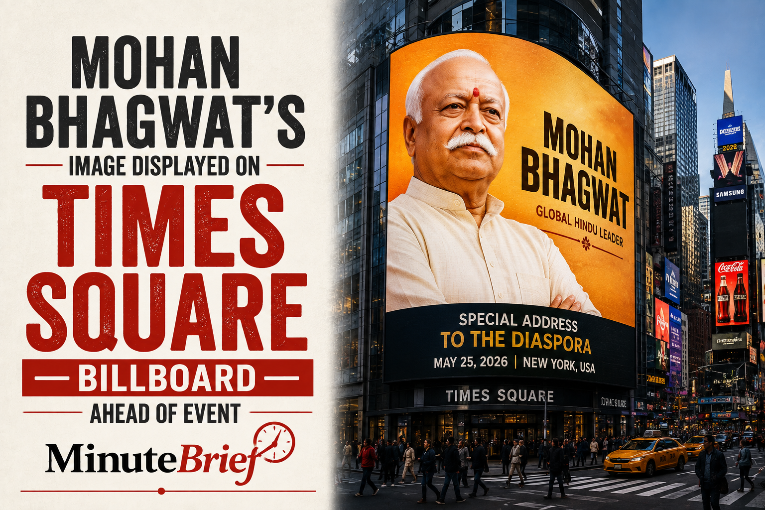Mohan Bhagwat's Image Displayed on Times Square Billboard Ahead of Event
