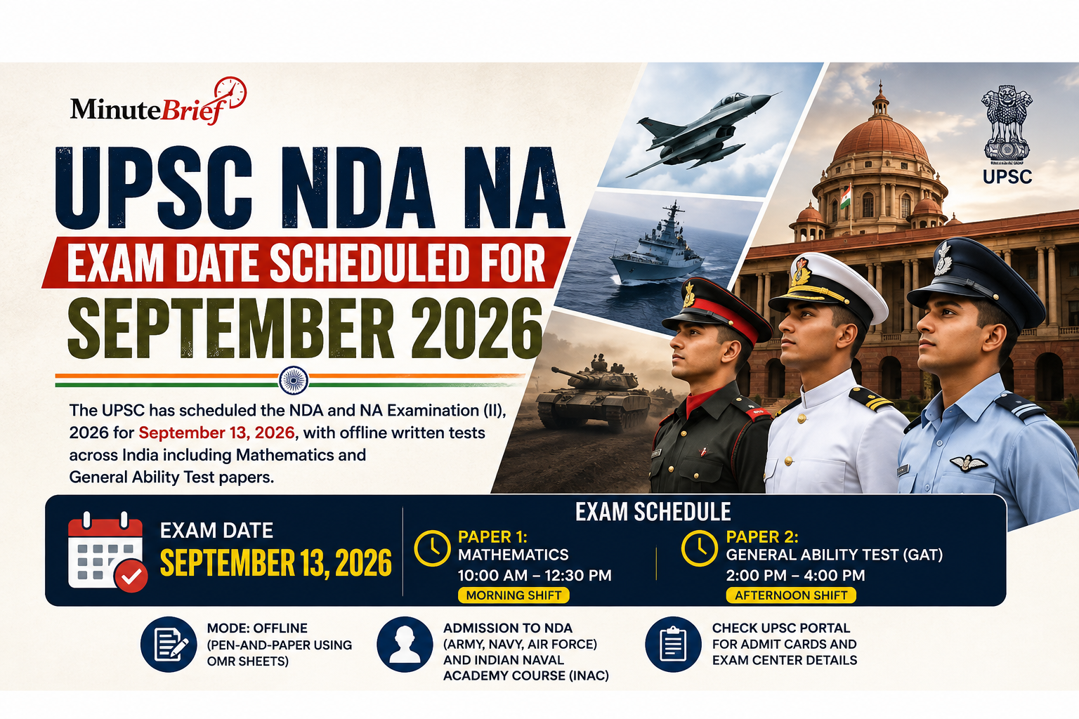 UPSC NDA NA Exam Date Scheduled for September 2026