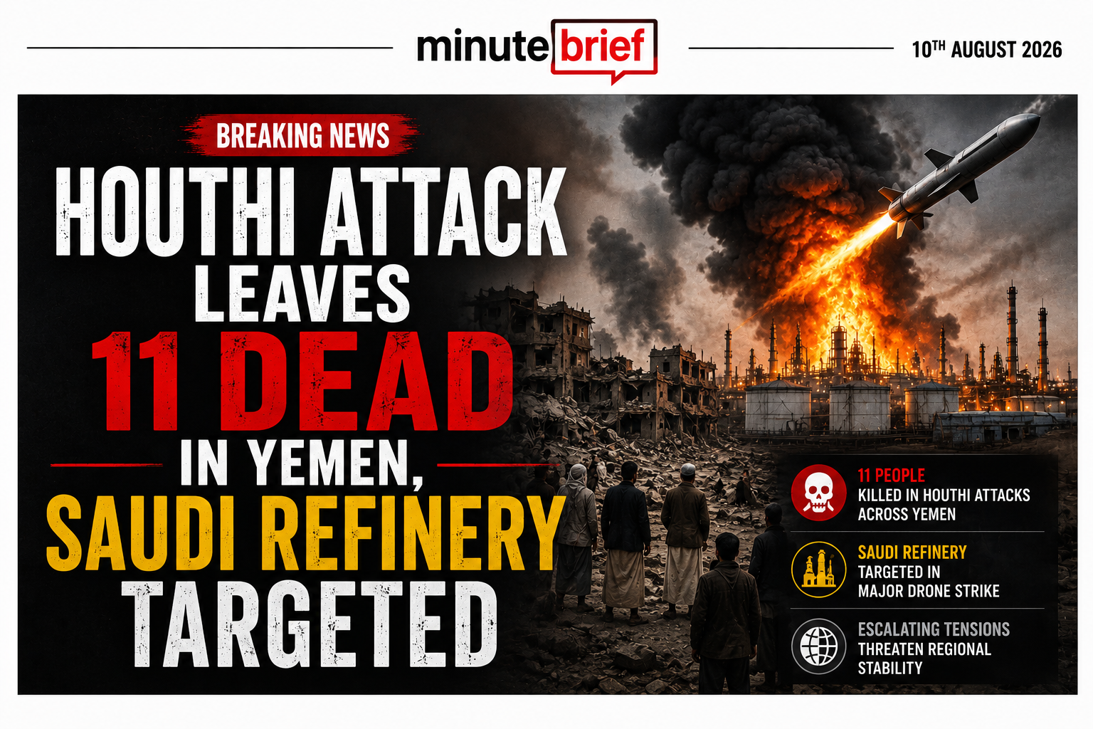 Houthi Attack Leaves 11 Dead in Yemen, Saudi refinery Targeted