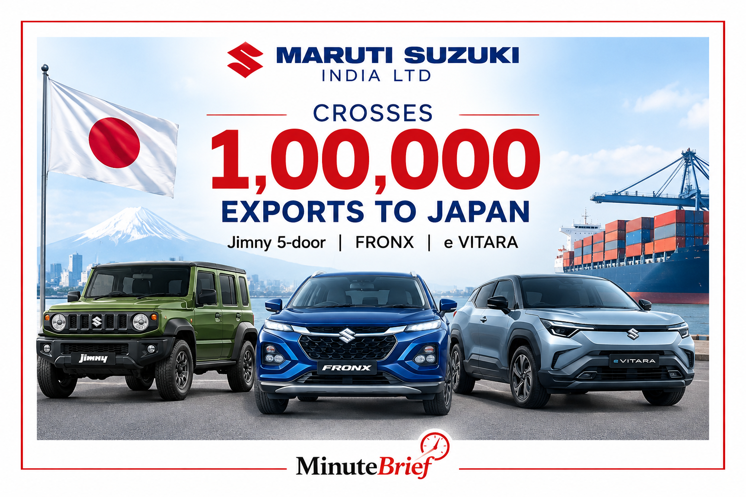 Maruti Suzuki exports 1 lakh Jimmy, FRONX, e VITARA units to Japan