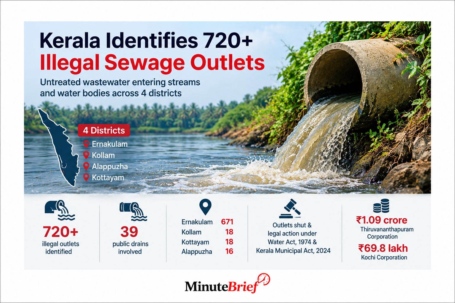 Over 720 illegal Outlets Found Discharging Untreated Sewage in Kerala