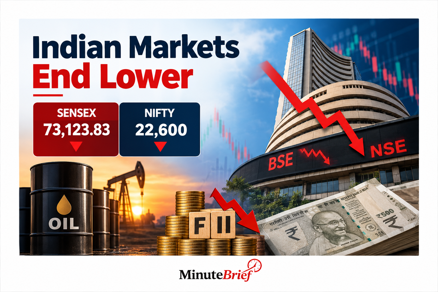 Indian Markets End One-Week Rally Amid Rising Oil Prices and FII Outflows
