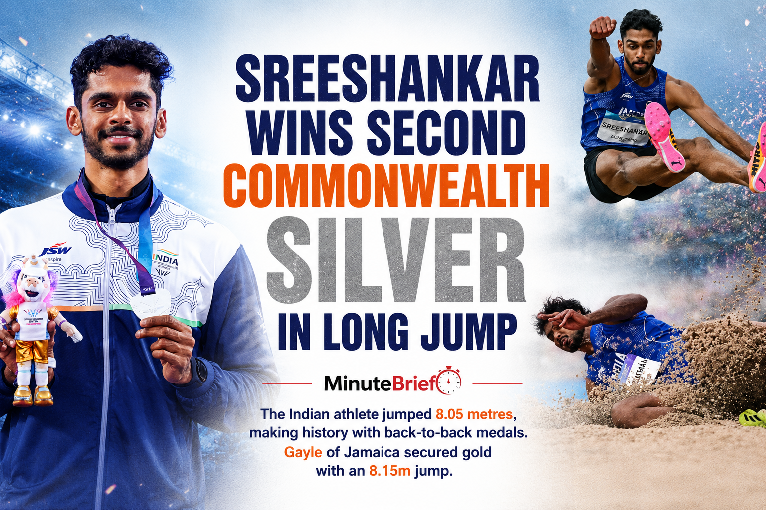 Sreeshankar wins second Commonwealth silver in long jump