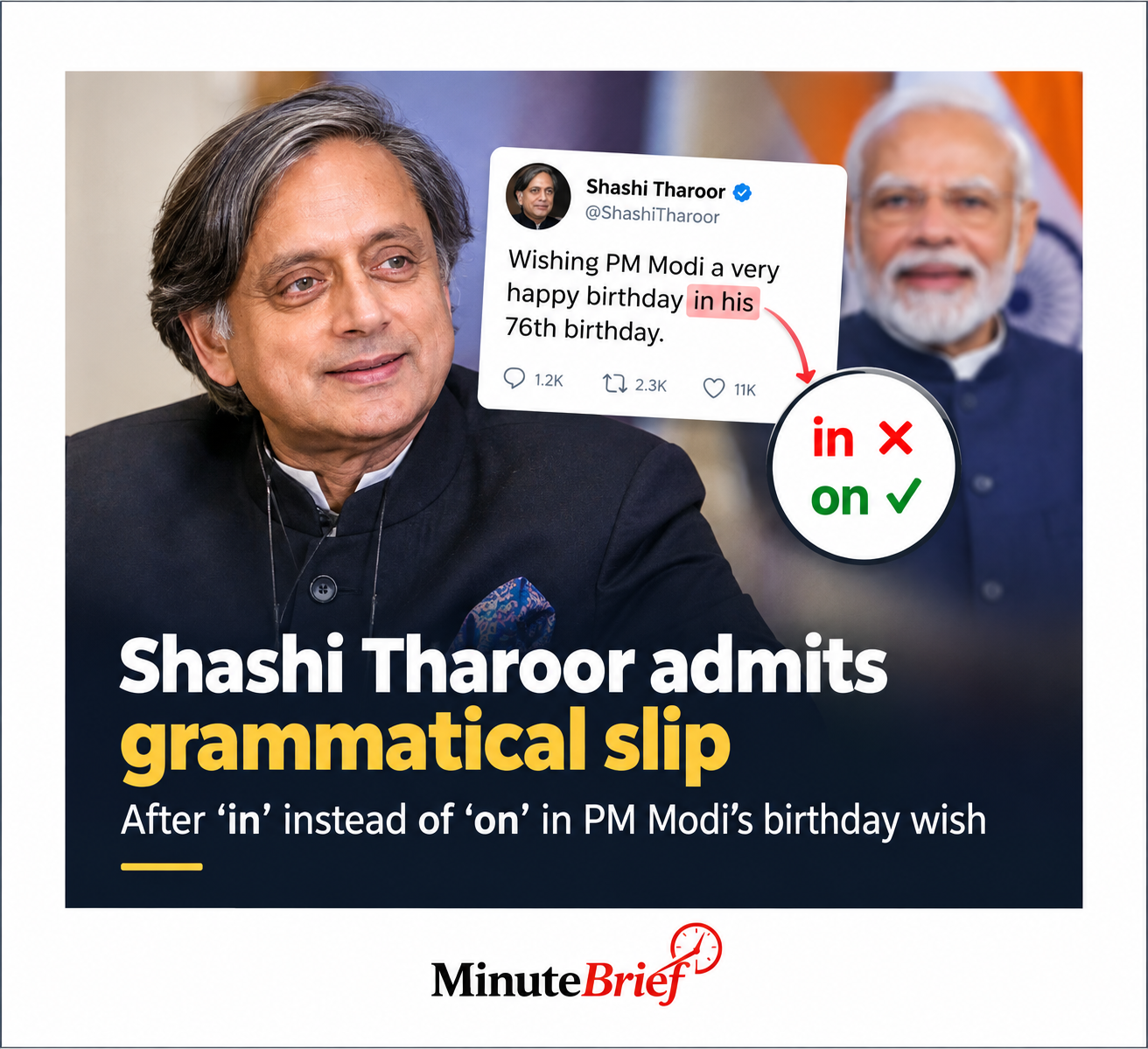 Shashi Tharoor responds to grammar error in PM Modi birthday wish