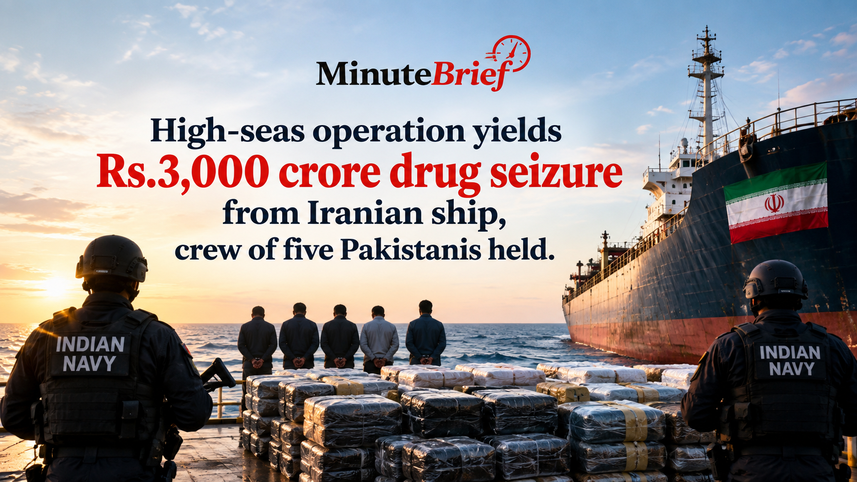Indian Coast Guard arrests five Pakistani crew and confiscates ₹3,000 crore worth of drugs on Iranian boat