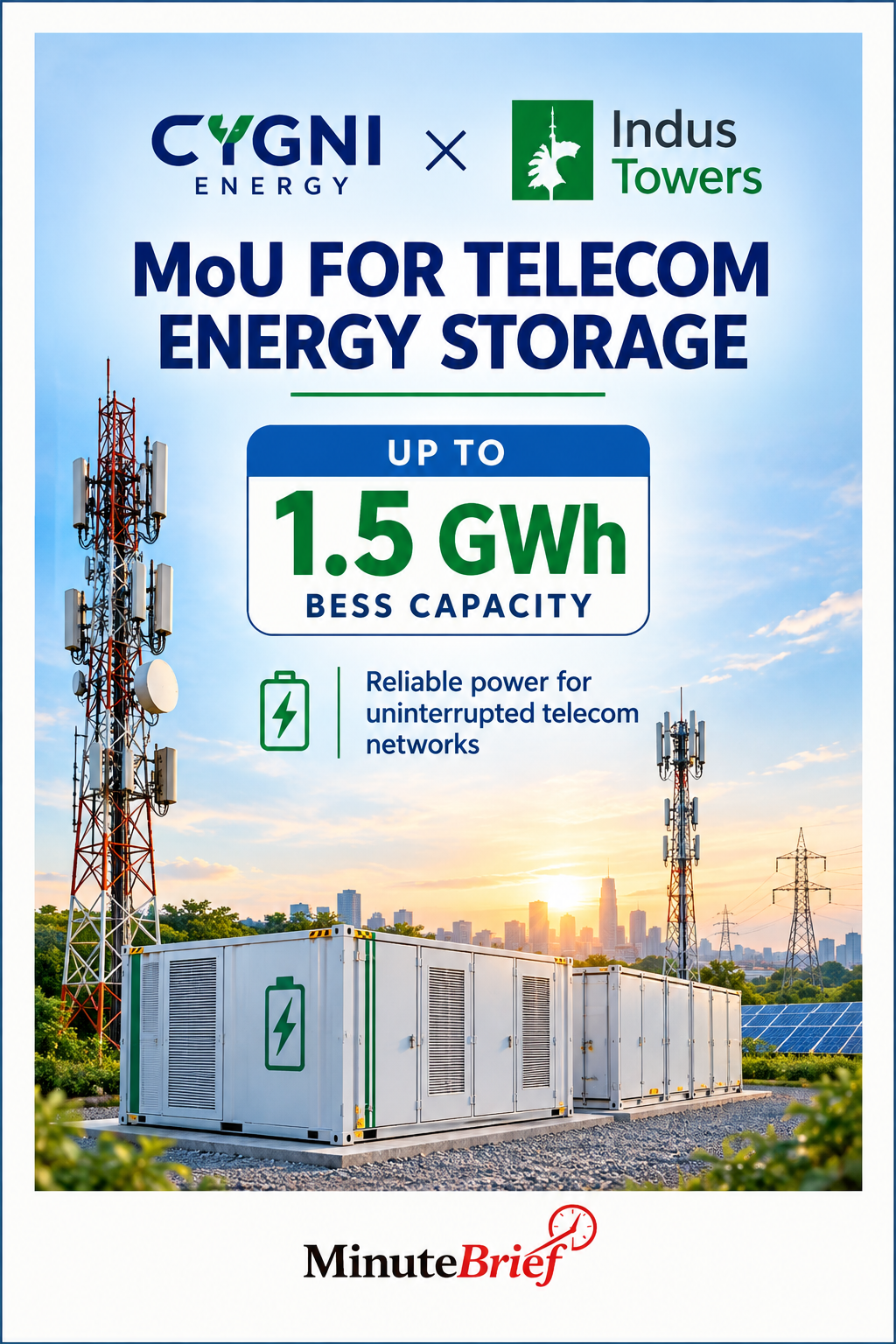 Cygni Energy and Indus Towers Partner on 1.5 GWh Telecom Battery Storage