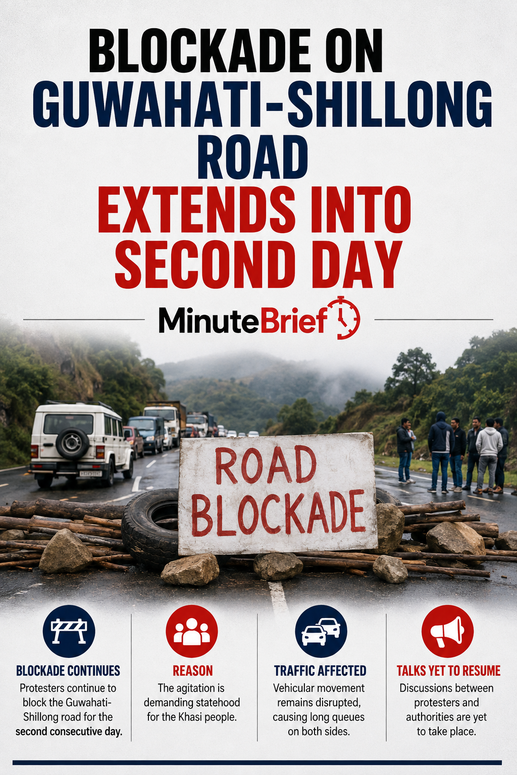Blockade on Guwahati-Shillong Road Extends Into Second Day