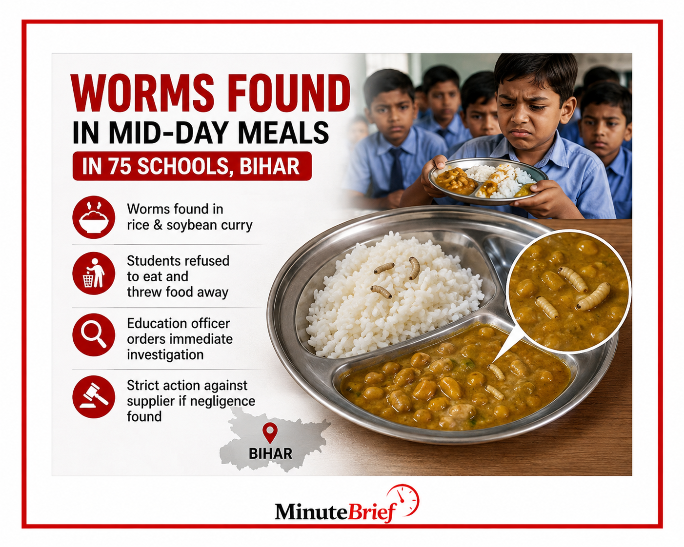 Worms found in mid-day meal in Bihar schools, students reject food