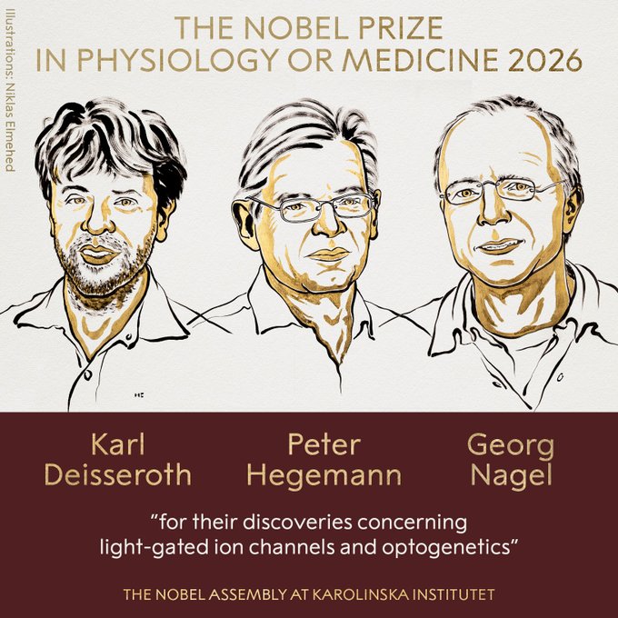 2026 Nobel Prize in Medicine Awarded to Karl Deisseroth, Peter Hegemann, and Georg Nagel