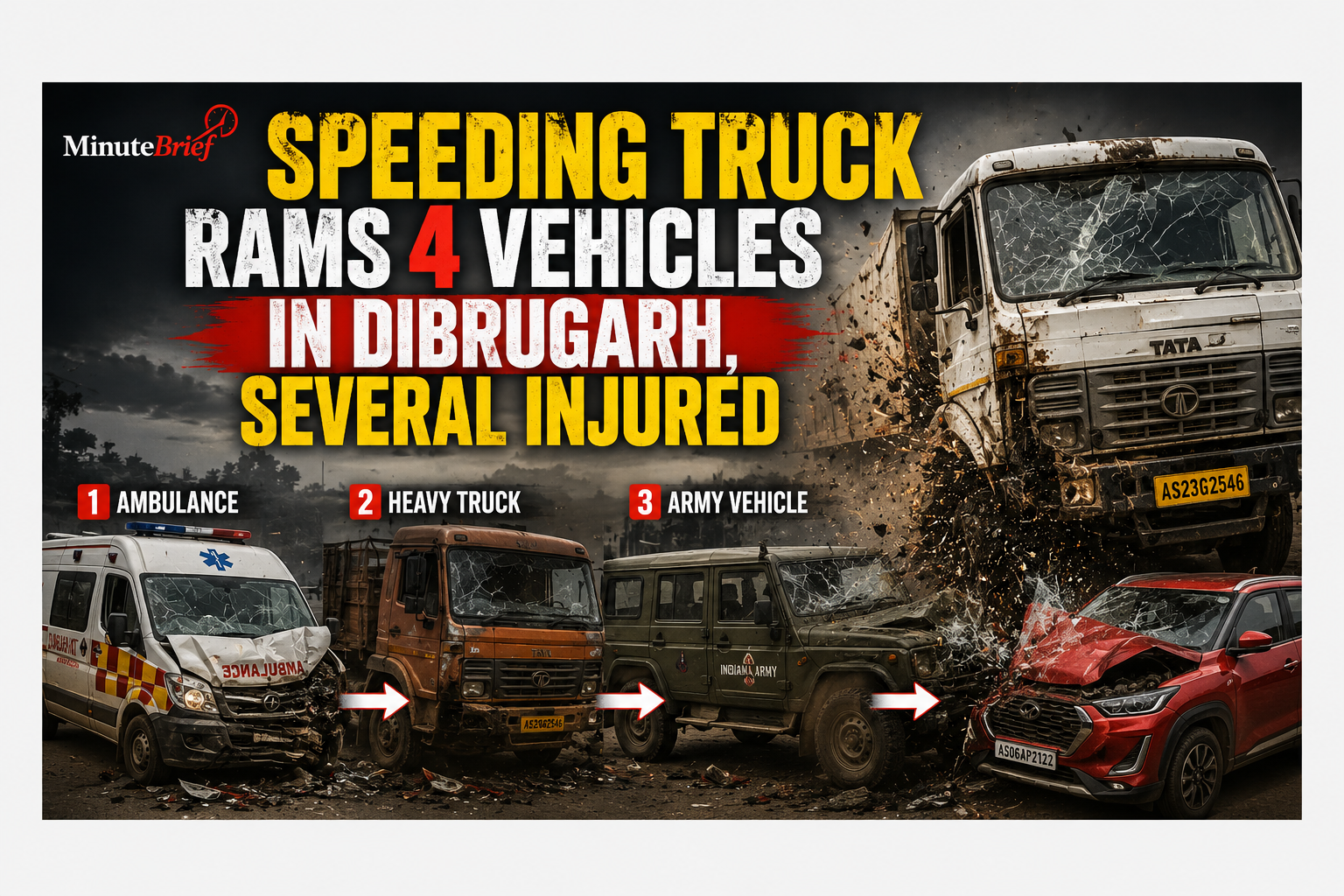 Speeding Truck Rams 4 Vehicles in Dibrugarh, Several Injured