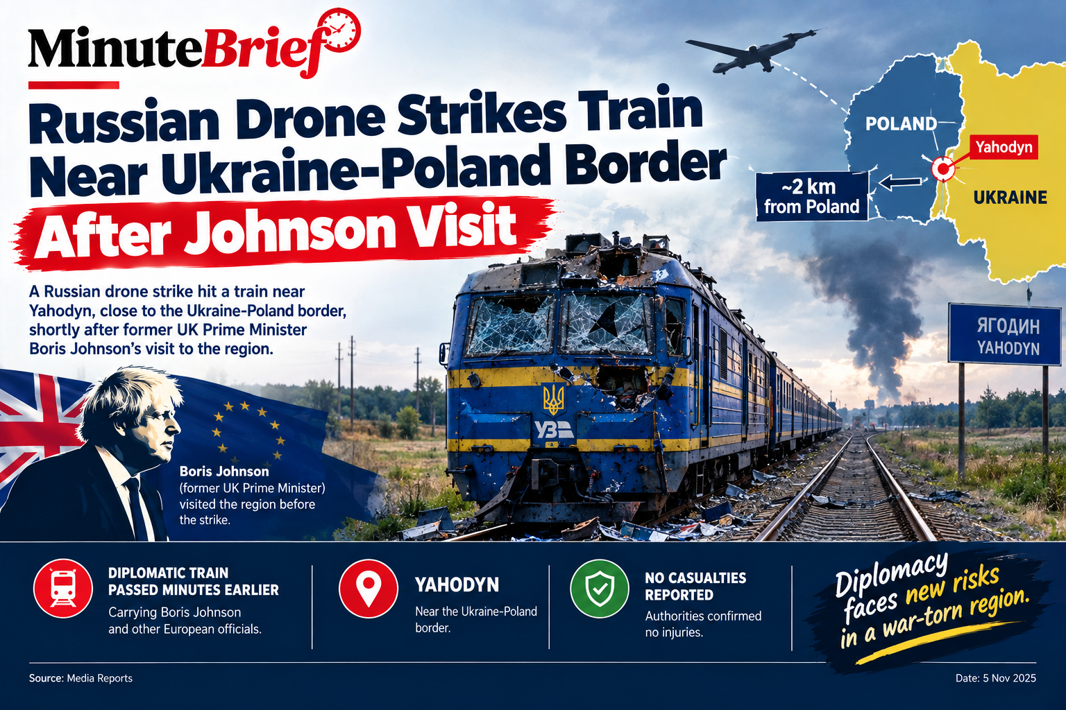 Russian Drone Strikes Train Near Ukraine-Poland Border After Johnson Visit