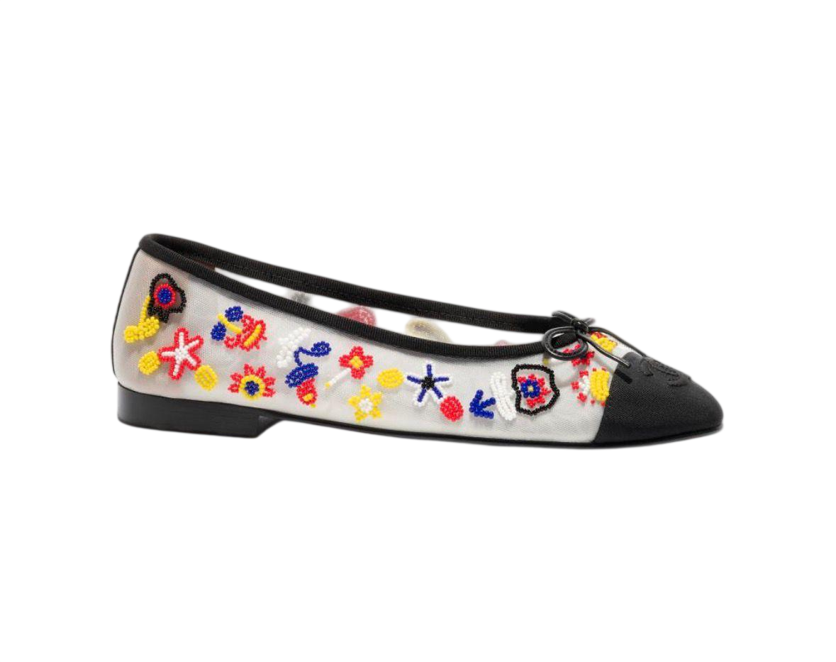 Chanel Embroidered Mesh Cap-Toe Ballet Flat