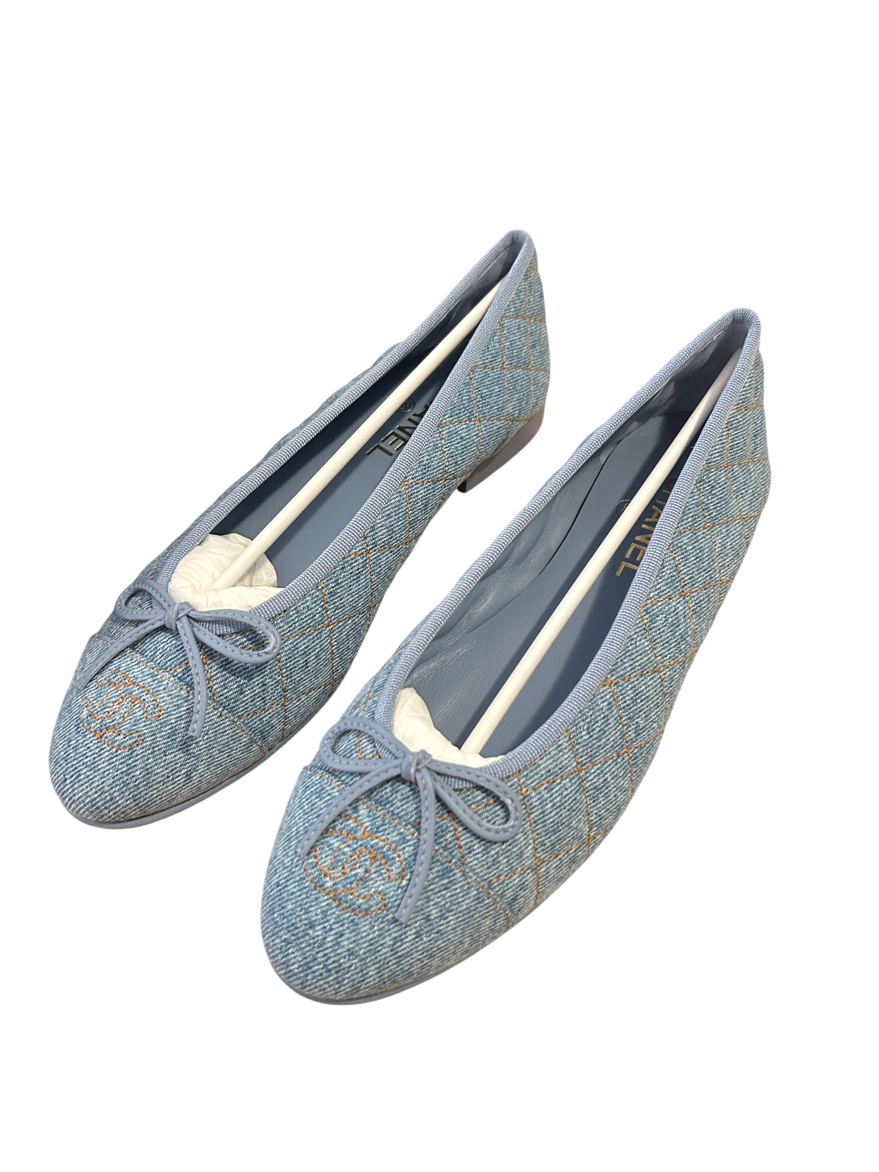 Chanel CHANEL 26B Quilted Denim Ballet Flats Light Blue EU 39 / US 9 | New in Box | Sold Out