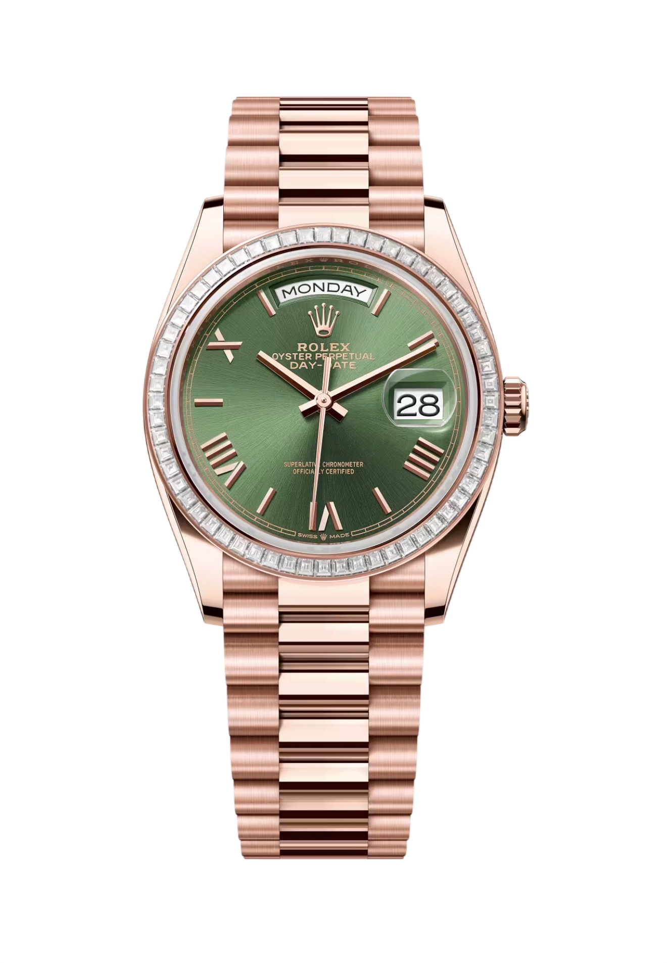 Rolex Day-Date 36 mm Olive Green Everose Gold Diamond Bezel