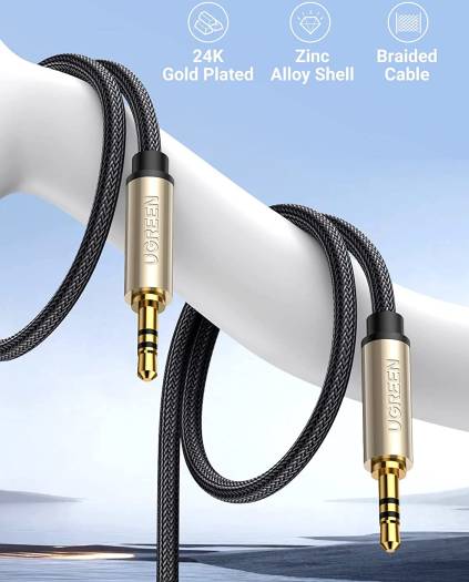 Ugreen 3.5mm Male To Male Auxiliary Aux Audio Cable, Nylon Braided With Silver-Plating Copper Core, For Smartphone / Speaker, 1m Length, Gray - Gold | 10602 thumbnail 2