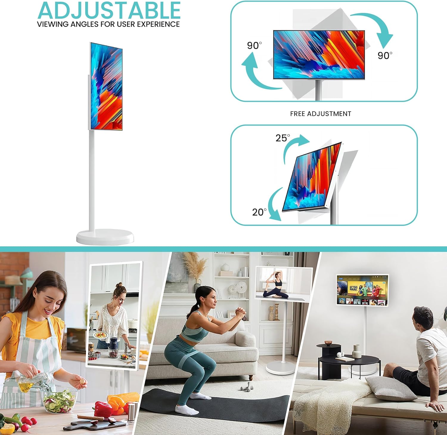 AZTECH Full-HD 32 inch Smart Movable Screen, Floor Standing, Octa-Core, 8GB RAM + 128GB ROM, 350nits Brightness, PCAP 10 Touch Points, Android 12, Built-In Wi-Fi, 8MP Camera, White | AZT-PTD32FHD thumbnail 7