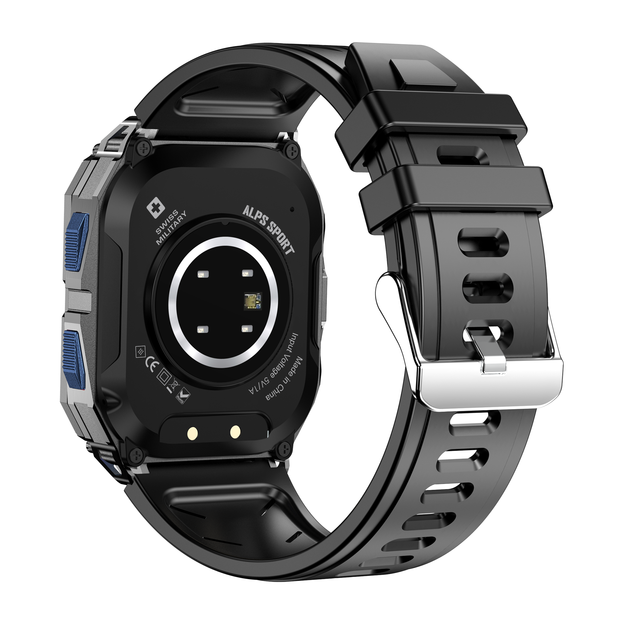 SWISS MILITARY ALPS SPORTS WATCH AMOLED ADVENTURE, BLUE BUTTON, GUN FRAME, BLACK SILVER STRAP thumbnail 4