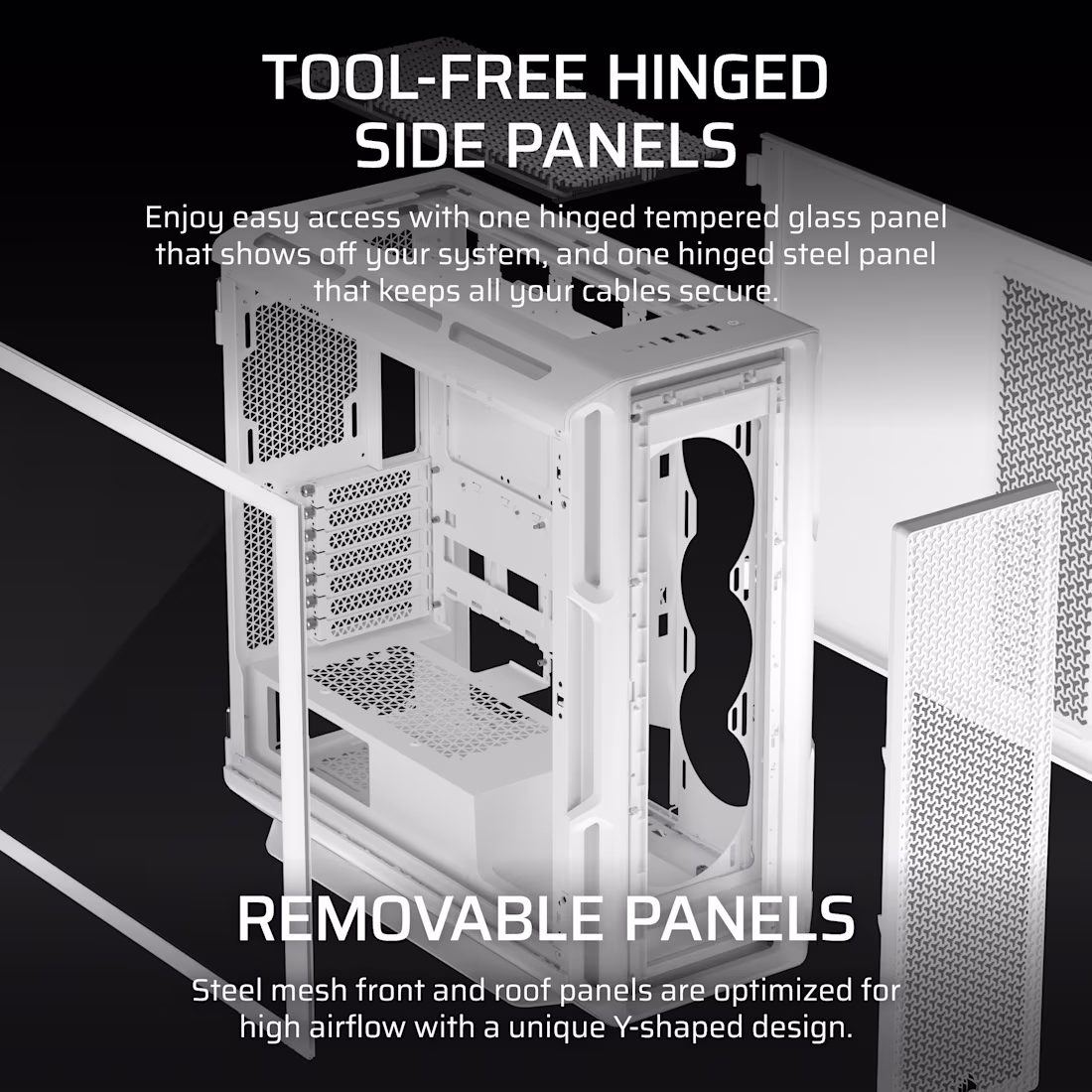 Corsair 5000T Mid-Tower High-Performance PC Case, Up to 360mm Radiators & 10x 120mm Fan Support, Removable Mesh Front & Roof High Airflow Panels, RapidRoute Cable Management, White | CC-9011301-WW thumbnail 5