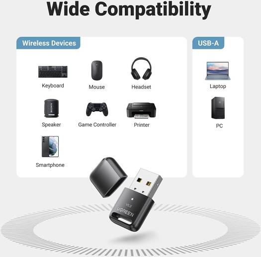 UGREEN USB Bluetooth Adapter for PC, 5.3 Bluetooth Dongle for Laptop,Mouse, Keyboard, Printers, Headsets, Speakers, Windows 8.1/10/11 | 90225 thumbnail 3