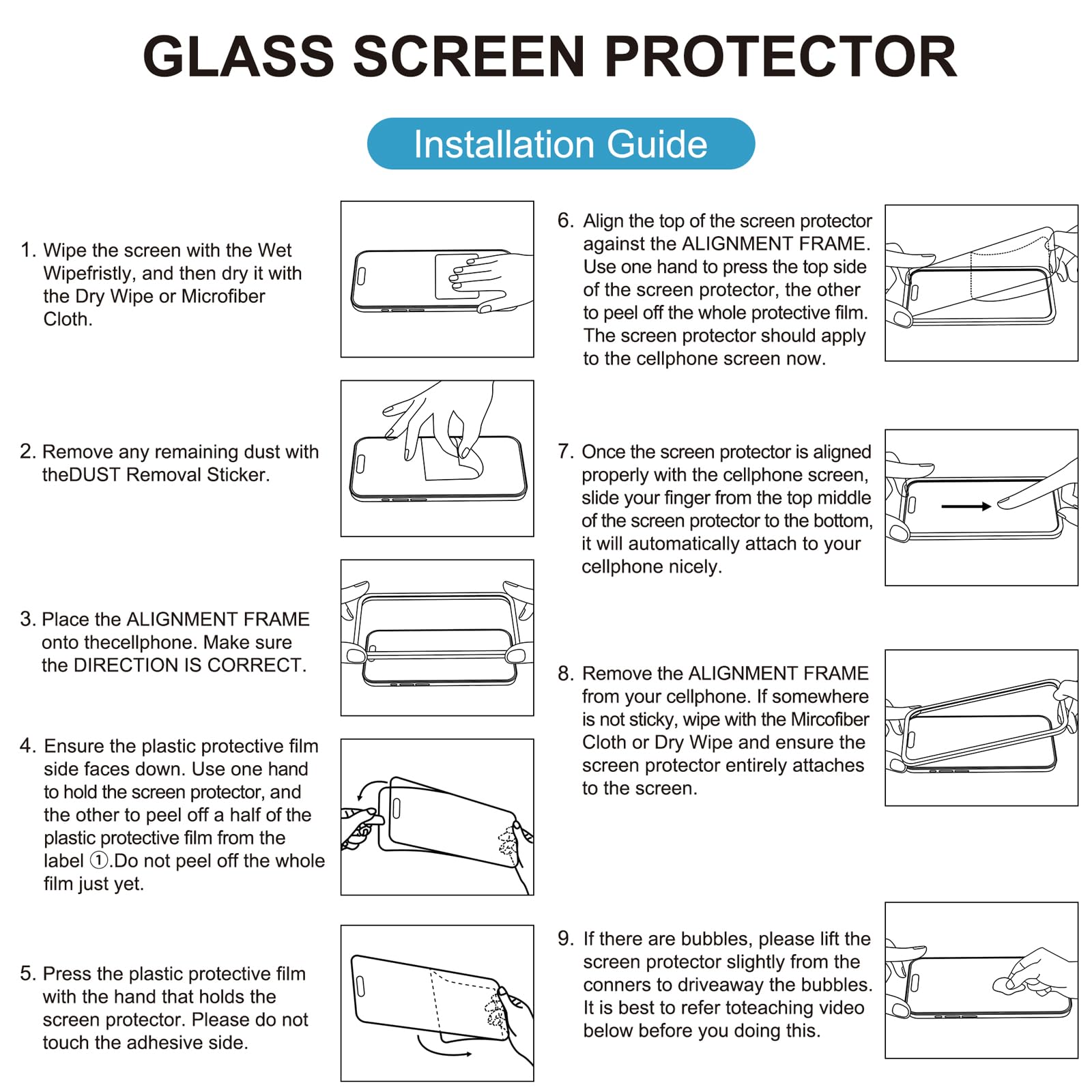 AZTECH 5D Tempered Glass Screen Protector for AZTECH Tempered Glass for iPhone 15 Pro Max 9H Clear Screen [6.7 inch], Full Coverage Edge-to-Edge, 9H Hardness, HD Clear, Bubble-Free Smooth Touch thumbnail 8