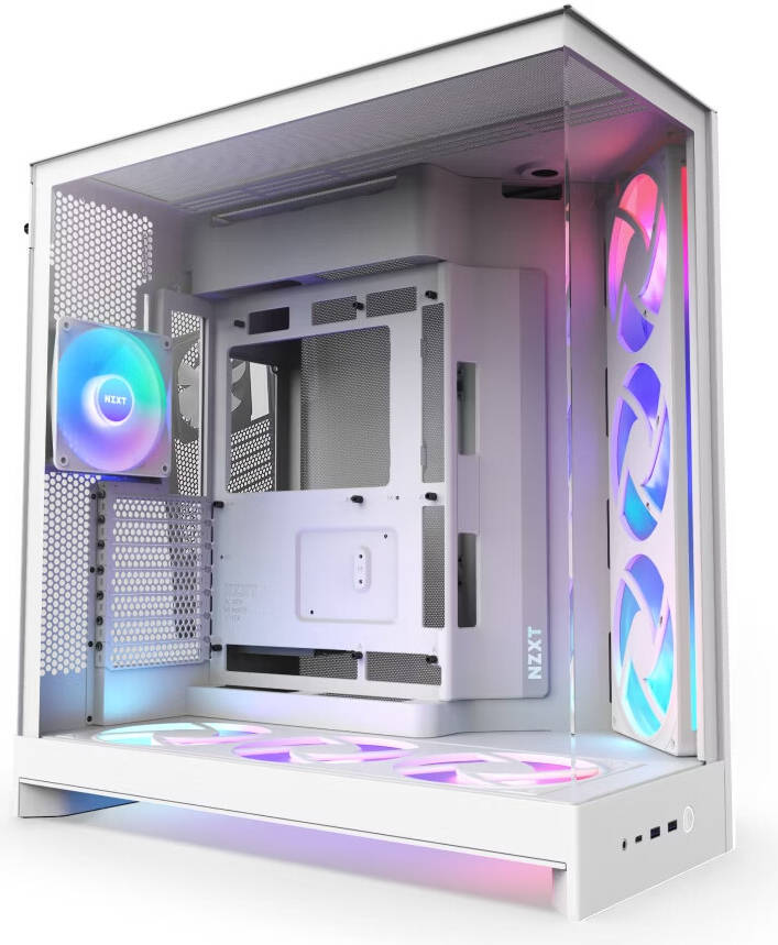 NZXT H9 Flow RGB+, Large Dual-Chamber Mid-Tower ATX Airflow Case with RGB and Control Hub, Panoramic Glass, Supports Dual 360mm Radiators, Up to 10 Fans, E-ATX Compatibility, White | CM-H92FW-P1 - Image 1
