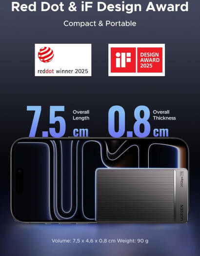 UGREEN CM766 1TB Portable SSD, Up To 2000MB/s, USB C SSD External Hard Drive with USB 3.2 Gen 2x2, External Solid State Drive Compatible with iPhone 16, PC, Windows, MAC, Xbox, PS3/4 | 35270 thumbnail 5